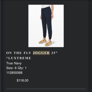 Lululemon On the Fly Jogger Luxtreme 6 True Navy
